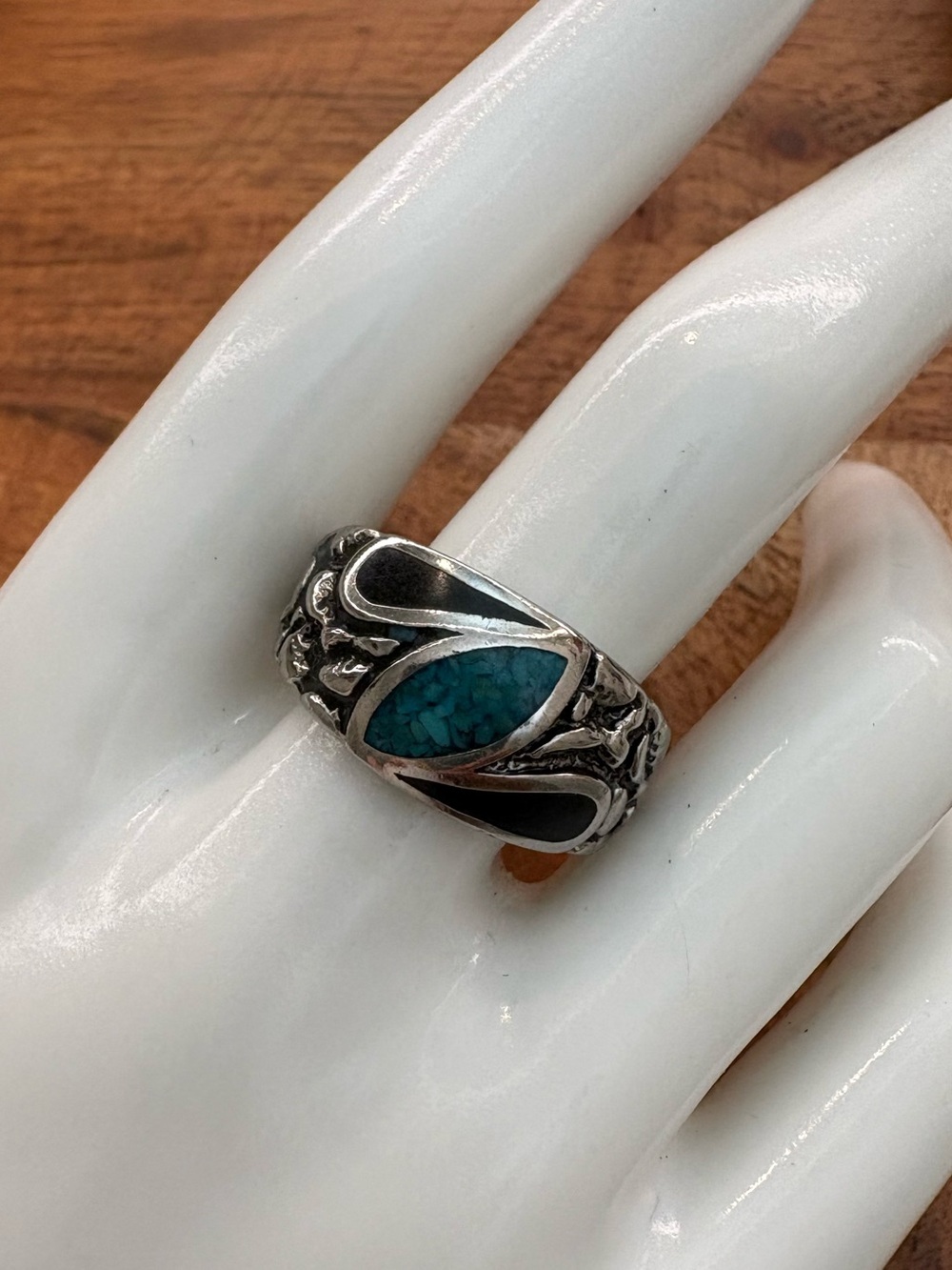 Vintage Cop 88 Ring with Turquoise Inlay - Size 8.75